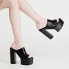 Square Heel Platform Mules Women Outdoor Slippers Peep Toe Slip On Sandals Shoes Slingbacks Black White Great Quality