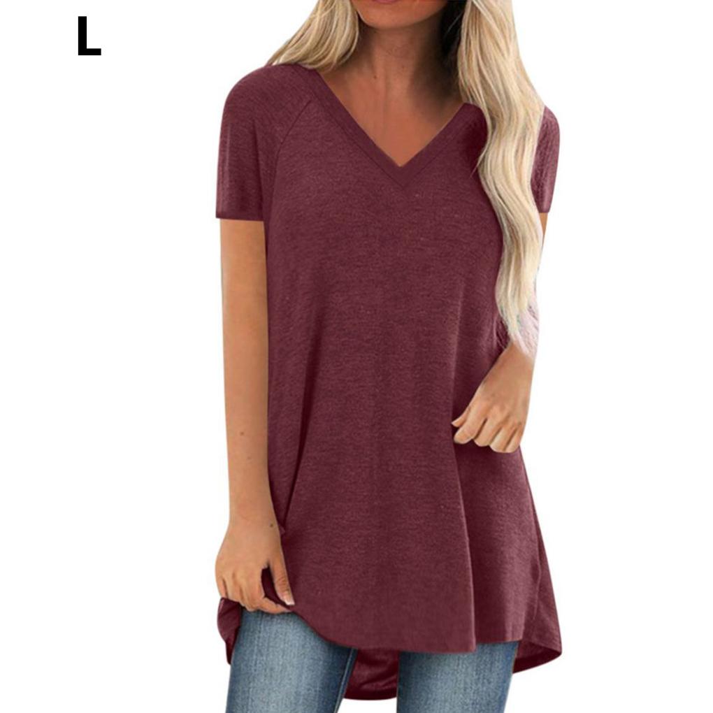 Women's Short Sleeve T Shirt Plus Size Tops Casual V Neck Tunic Loose Blouse