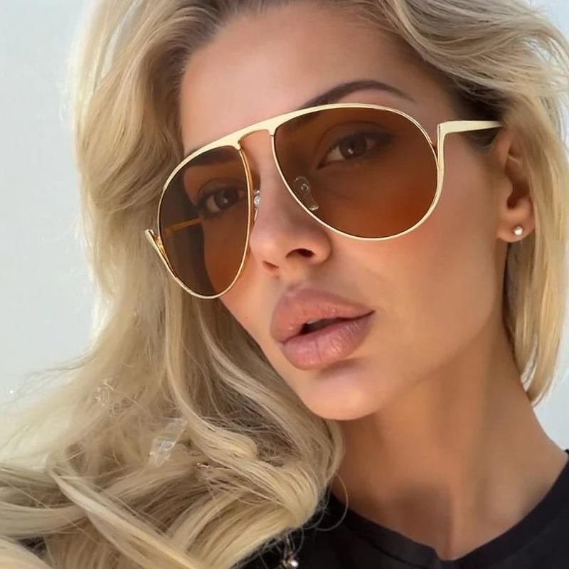 Oversized Pilot Oval Punk Sunglasses Women  Luxury Brand Vintage Metal Frame Sun Glasses For Ladies Outdoor Eyewear Uv400
