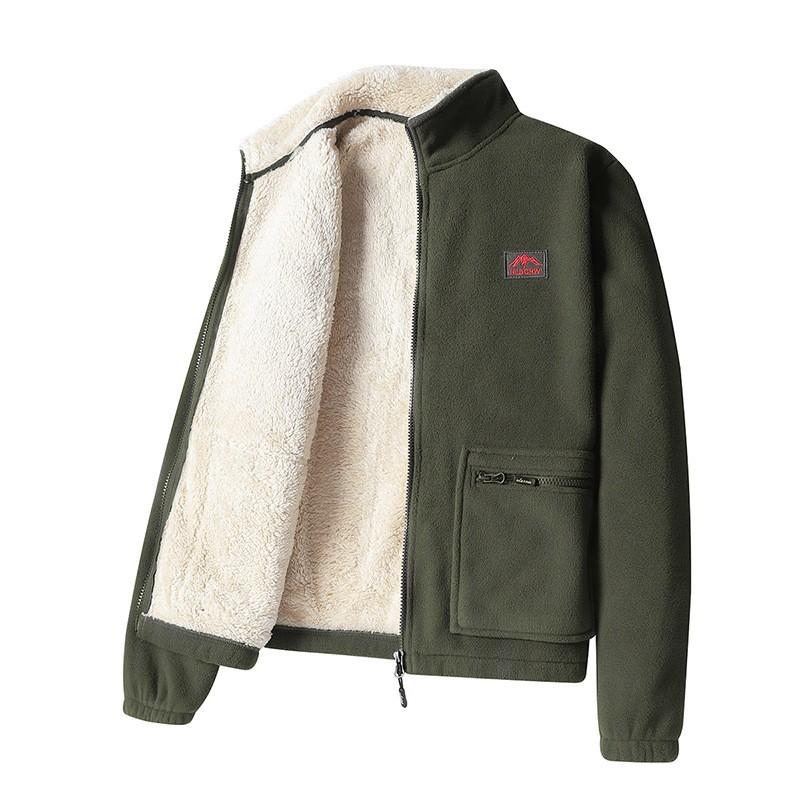 Mens Fleece Jacket With Stand Collar Lightweight Outdoor Coat Men