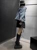 European Women's Denim Jacket: Spring 2026 New Arrival, Striped Patchwork, Large Pockets, Loose Fit, Hooded, Long Sleeve