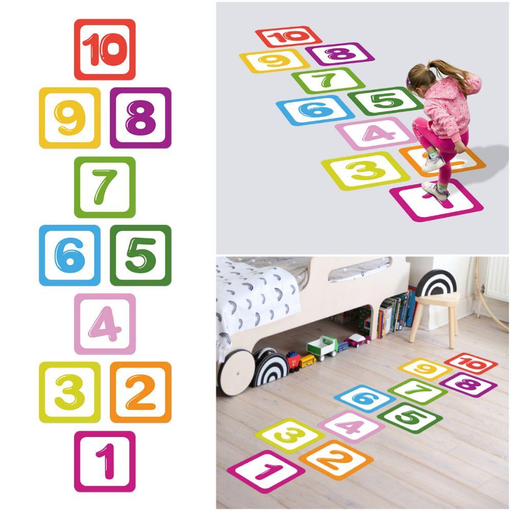 Naklejki podłogowe do gry w klasy dla rodziców i dzieci Wielokolorowa naklejka z siatką numerów Naklejki do pokoju dziecięcego