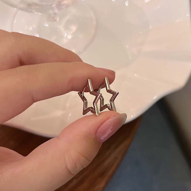 Y2K Stijl Holle Vijfhoekige Stud Oorbellen voor Vrouwen Personaliseer Sterrenbeeld Ronde Oor Gesp Metalen Accessoires Mode Sieraden