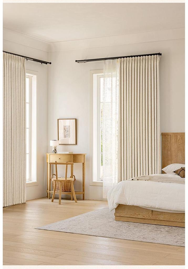 Chu Yang Cream French Jacquard Chenille Blackout Curtains for Living Room and Bedroom - High-End Style Customization