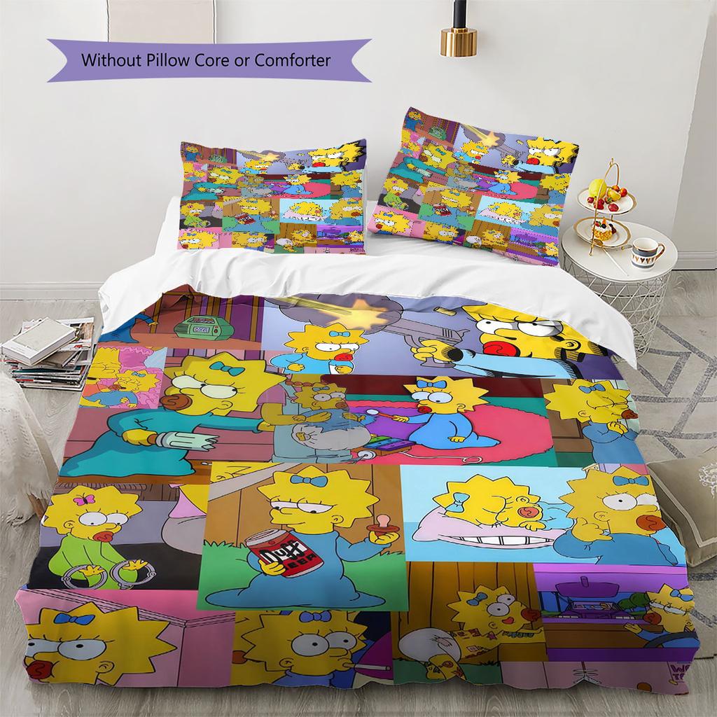 Maggie Simpson Pattern Bedding Home Decoration Birthday Gift ( 1 Duvet Cover + 2 Pillowcase, Without Core),fan Merchandise.