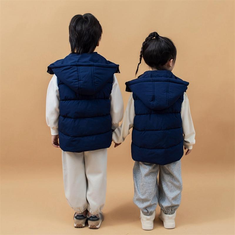 3-10 Years Kids Winter Warm Hooded Vest Sleeveless Zipper Coat