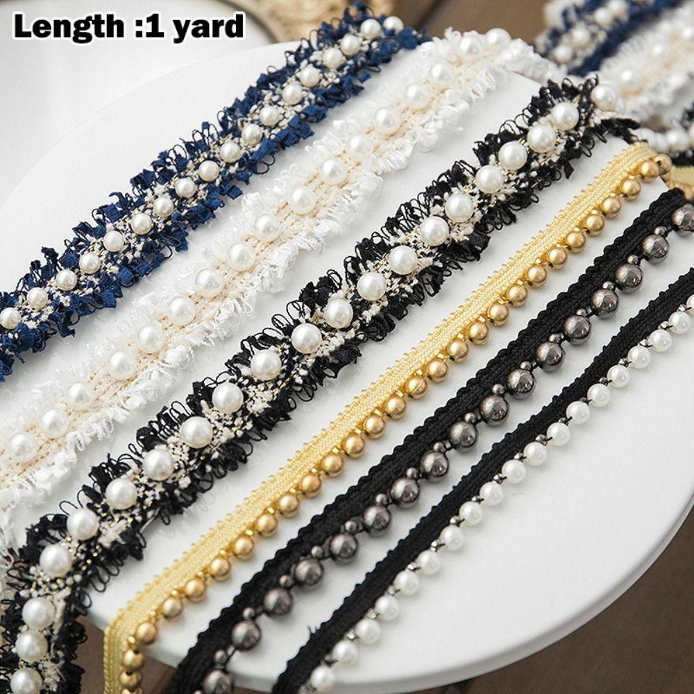 Beads Decoration Ribbon Edge Gold White Edge Trim Applique Trim Fabric Trim  Craft Projects