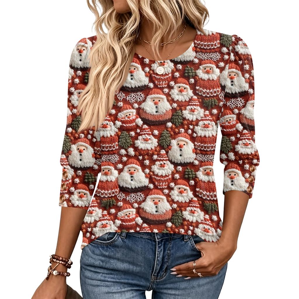 Women's Fashion Three-Quarter Sleeve Crewneck T-Shirt Casual Top for Everyday Wear