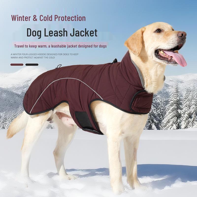 Winter Double-Layer Warm Dog Jacket: Windproof, Waterproof, Leash-Compatible, for Large Dogs