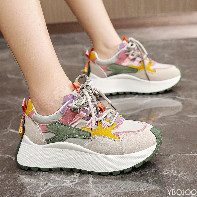 Summer and Autumn Fashion Thick Sole Height Increasing Casual Breathable Thick Sole Color Matching Travel Versatile Shoes