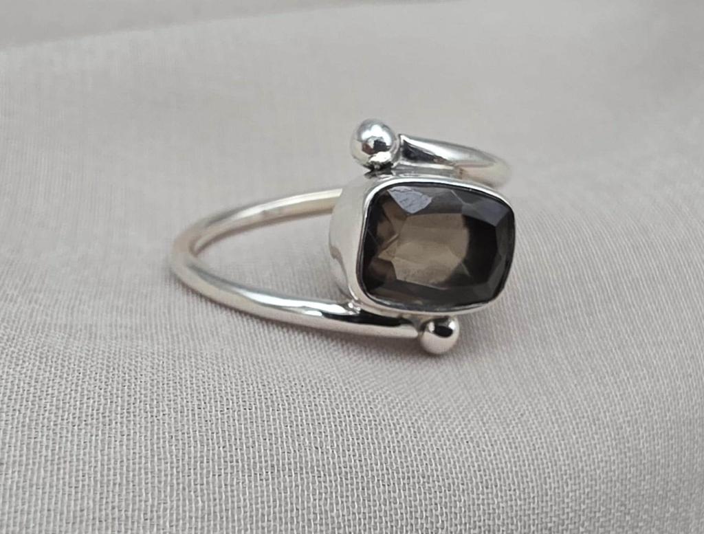 Smoky Quartz Sterling Silver Ring: Adjustable, Handmade Gemstone