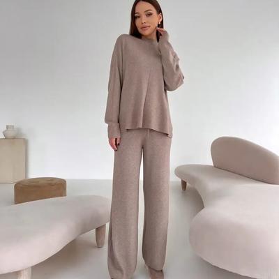 Conjunto de suéter feminino 2 peças roupas de malha pulôver jumper tops calças de perna larga agasalho lounge conjuntos combinando roupas de outono inverno moletom para mulheres