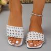 Fashion 2025 autumn new large size slippers solid color rivet square toe sandals