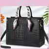 Pu Crocodile Pattern Tote Bag For Women With Zipper Closure And Multiple Pockets