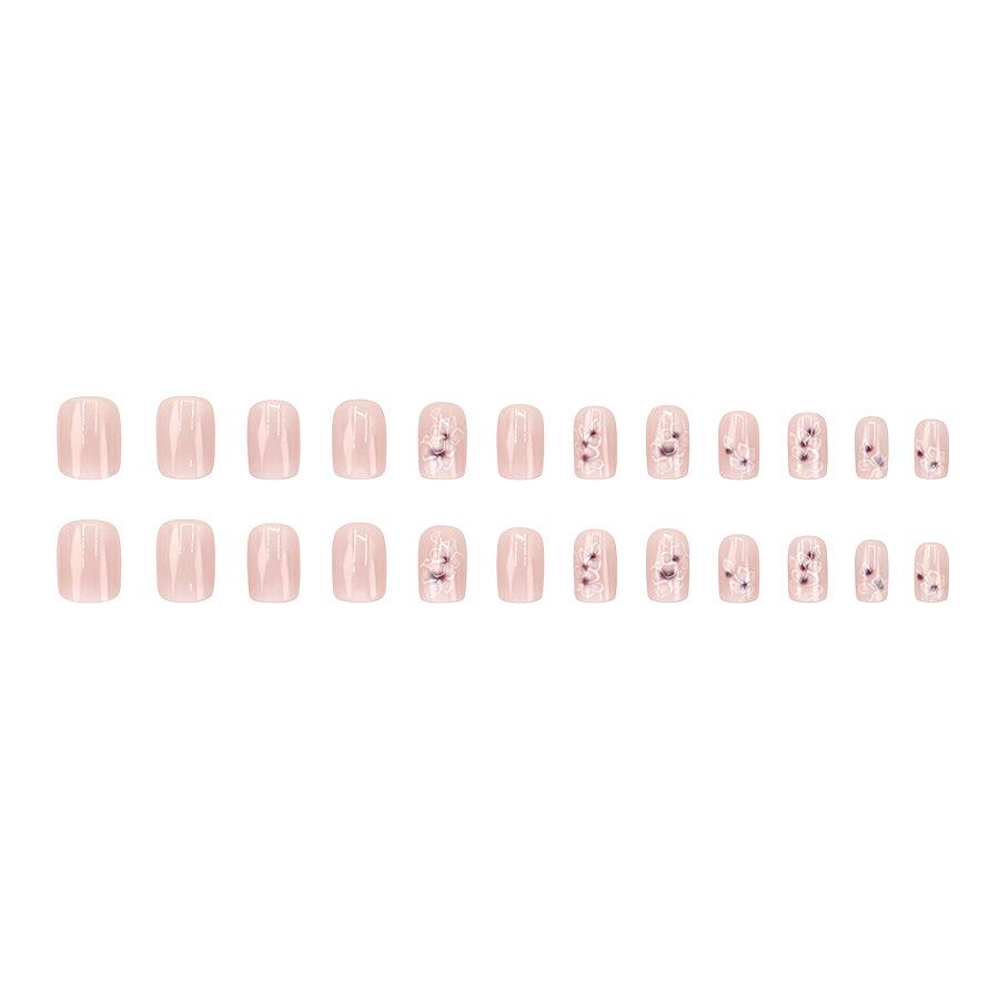 European & American Trend: Skin-Whitening Gradient Floral Nail Patches, Reusable, 24 Pieces