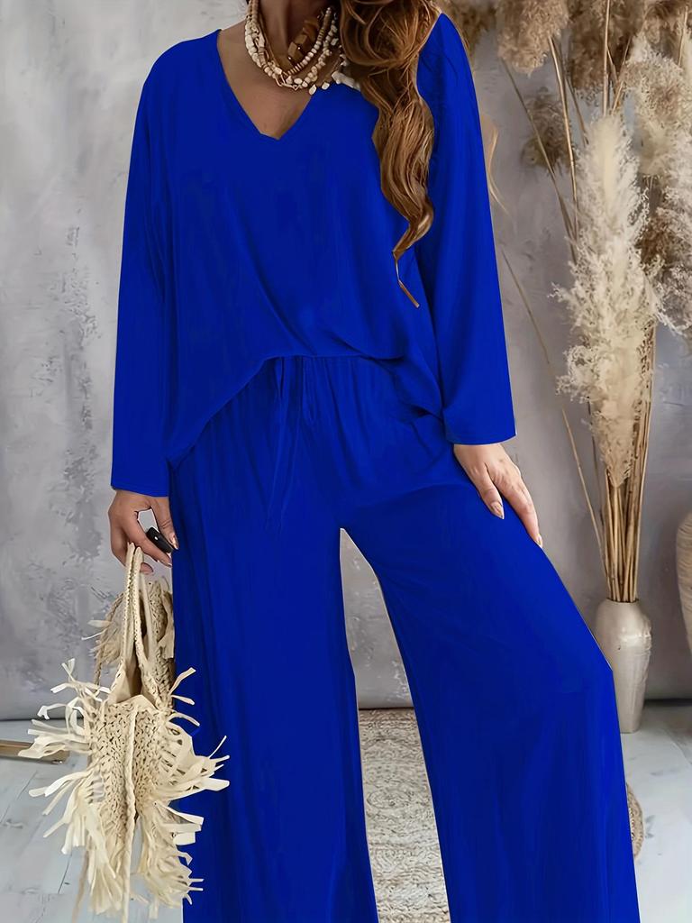 Women's Fashion 2025 V-Neck Loose Casual Two-Piece Set In Ice Silk