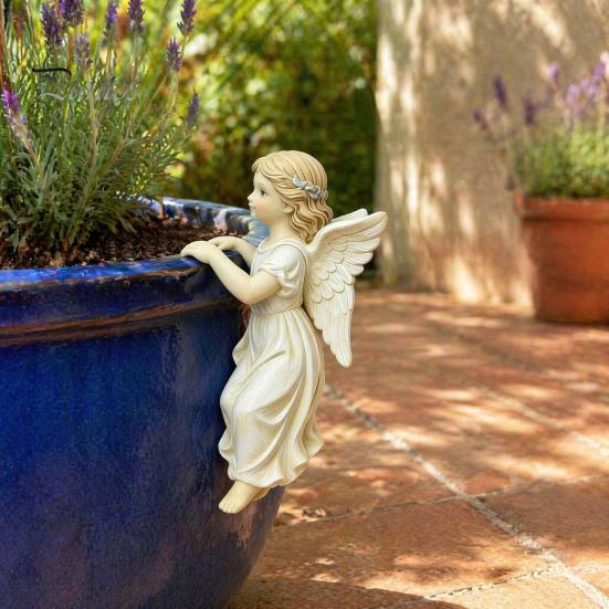 Angel Statue for Flower Pot Vintage Girl Statue, Planter Climber Cute Garden Resin Ornaments Figurine Edge Decor Classical
