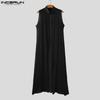 INCERUN Summer Men Satnd Neck Sleeveless Open Front Casual Loose Long Tanks Cardigan