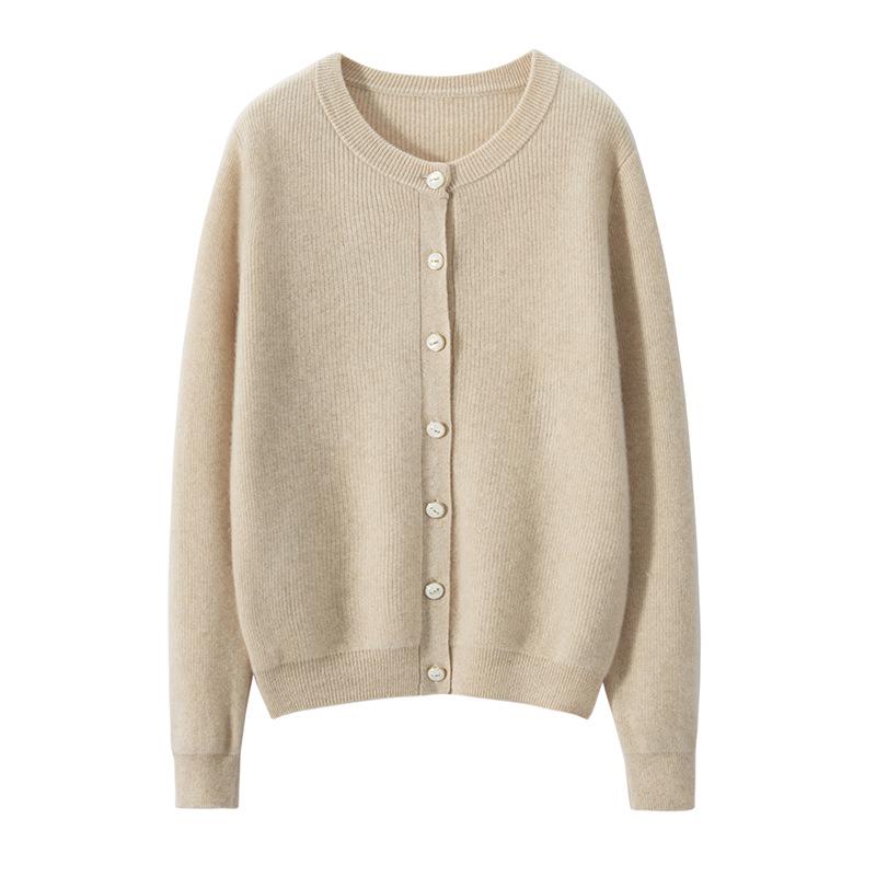 Women's Cashmere Cardigan: Light Luxury, Loose Fit, Long Sleeve, Round Neck, Single-Breasted, Thick, Warm Sweater.