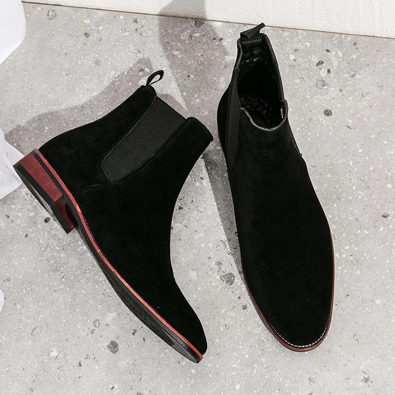 Fashion New Fashion Mens Chelsea Boots High Top Leather Casual Shoes Vintage Style Male Slip On Footwear Business Dress Man Ankle Boots