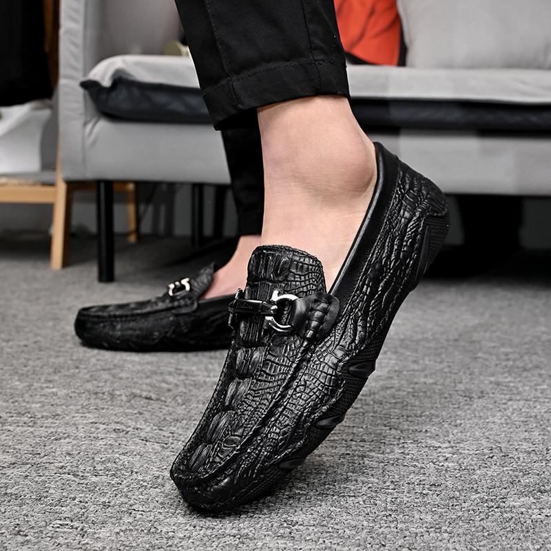 Crocodile Pattern Loafers Shoes Men 2024 Spring Clasicc Comfy Man Flat Moccasin Fashion Shoes Men Slip-on Boat Shoes Casual Shoe