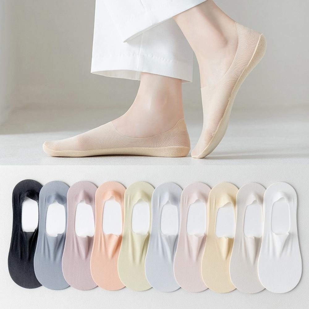 Summer Ultra-thin Breathable Sock Slippers Solid Color Ice Silk Low Cut Boat Socks Silicone Anti-slip Invisible No Show Socks