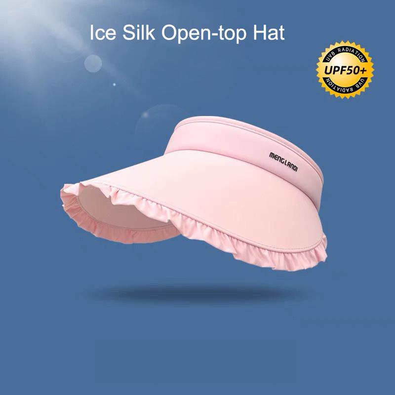 Sweetheart Ice Silk Wide-Brim Lace Sun Hat Breathable Open-Crown Visor With Uv Protection For Travel