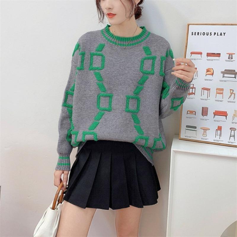 

Осень и зима Новый свободный трикотажный свитер DD с круглым вырезом для женщин Ленивый свитер для женщин One Size серый