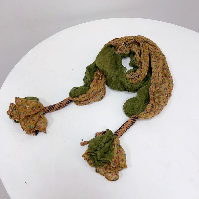 Retro Pleated Color Matching Gradual Change Scarf Soft Versatile Slender Silk Scarf Women'S Warm Neck Scarf Shawl