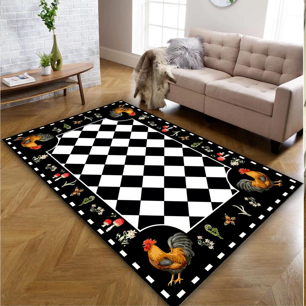 Rustic Area Rug Black Chicken RunnerFarm Non Slip Carpet Rooster Floor Art Living Room Home Decoration Carpets