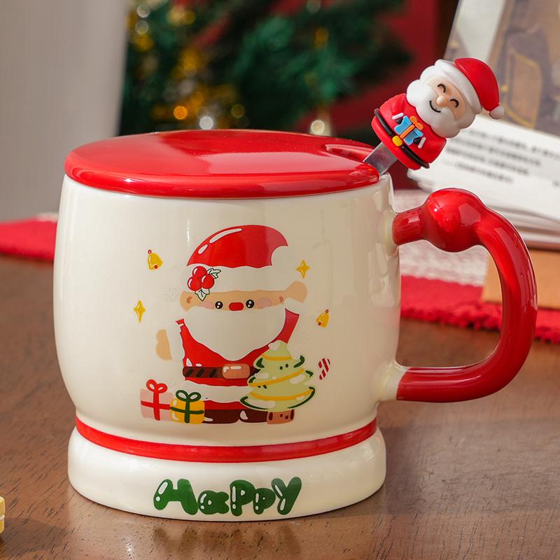 Christmas Creative Santa Mug Cartoon Christmas Tree Ceramic Cup Gift Water Cup With Lid Spoon 401-500ml
