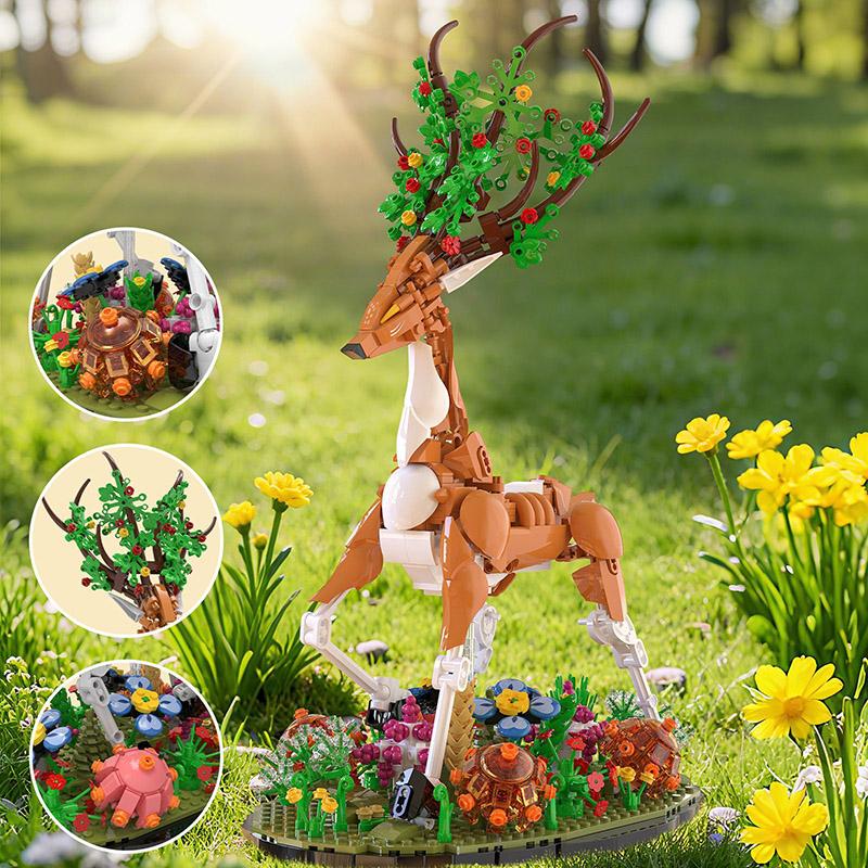 Creative 1220pcs Deer In Bloom Building Blocks Brick Set MOC Magical Animal Assembly Deer Model Kit Toys For Children Gifts