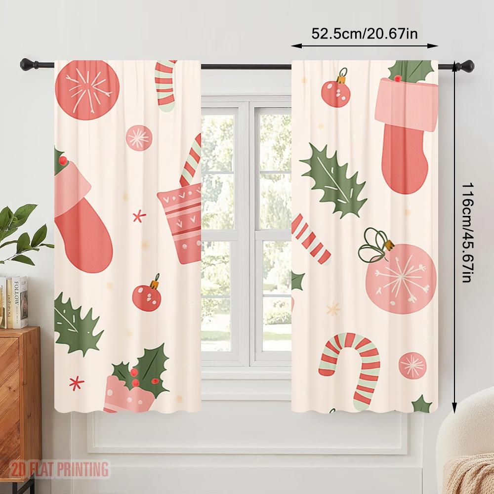 2 Stück, 2D-Flachdruck Zeitgenössische Vorhänge Weihnachtsornamente Geschenk Glocke Süßigkeit (3) Vielseitiges, strapazierfähiges Polyester (ohne Stange)