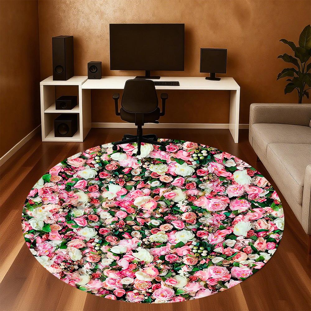 1pc Floral Wall Rose Garden Round Chair mat Area Rug - Non-Slip, Floor Mat for Office, Bedroom, home decor Christmas Gift p0811305