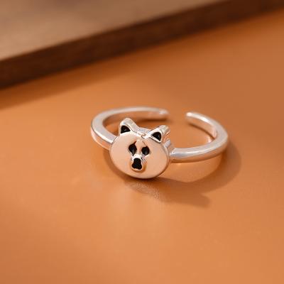 Neue Mode Exquisit Damen Niedlich Tier 925 Sterlingsilber Schmuck Süß Persönlichkeit Bär Öffnungsringe R233