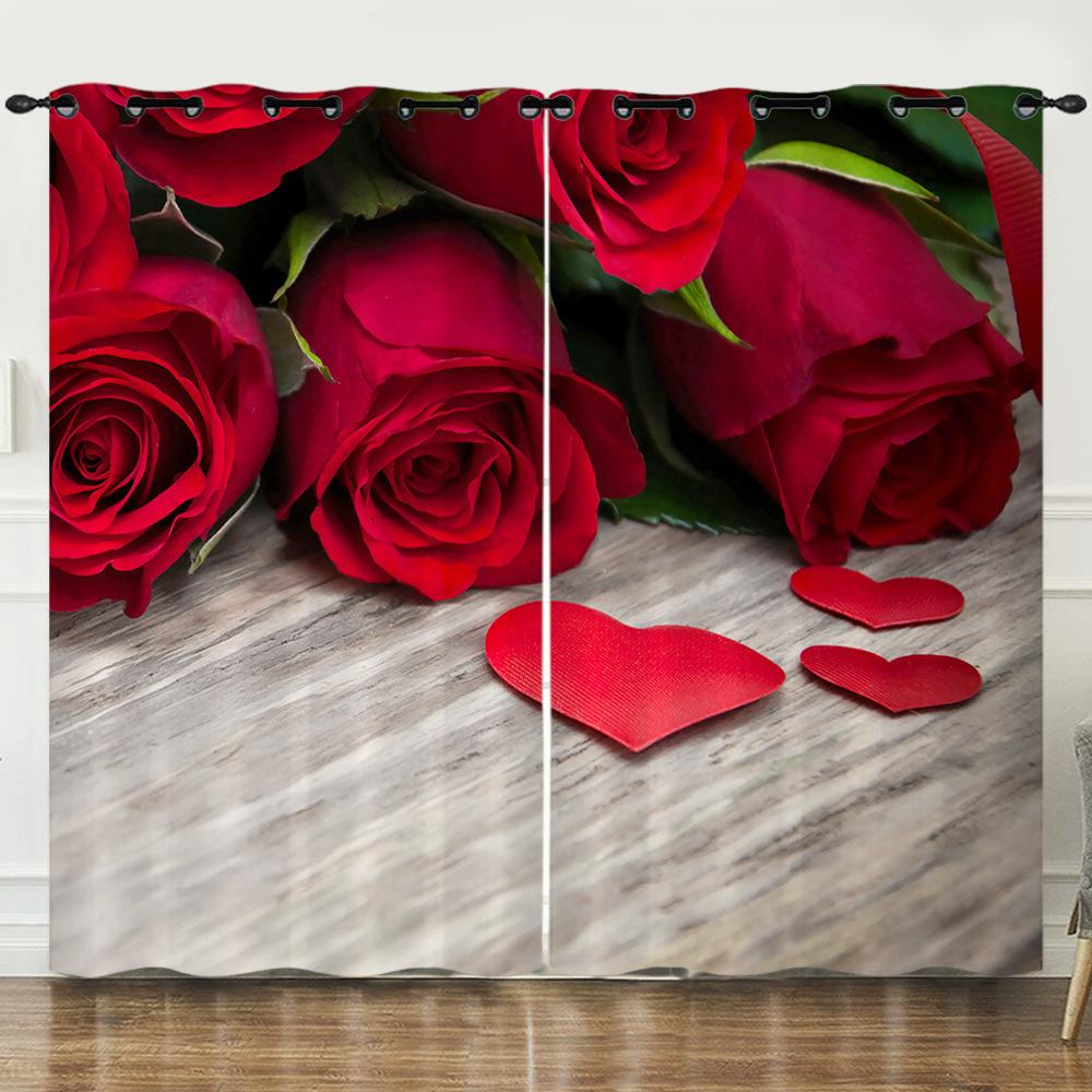 Curtains Flowers Roses Plants Flowers 3D Digital Printing Blackout Curtain Punching