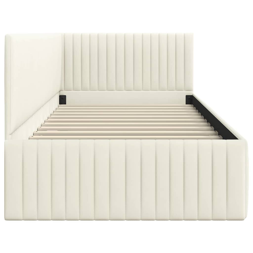 Corner Bed Frame with Headboard Cream 90 Cm X 190 Cm Velvet