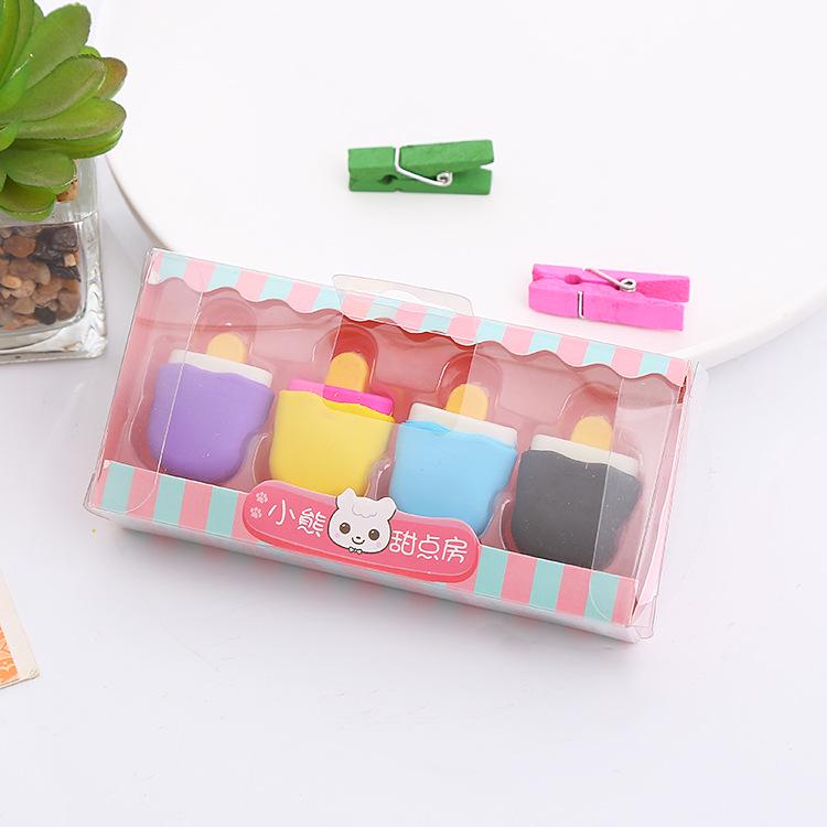 Creative Cartoon Gift Box Erasers - Student Holiday Prize Set with Hamburger & Dessert Designs