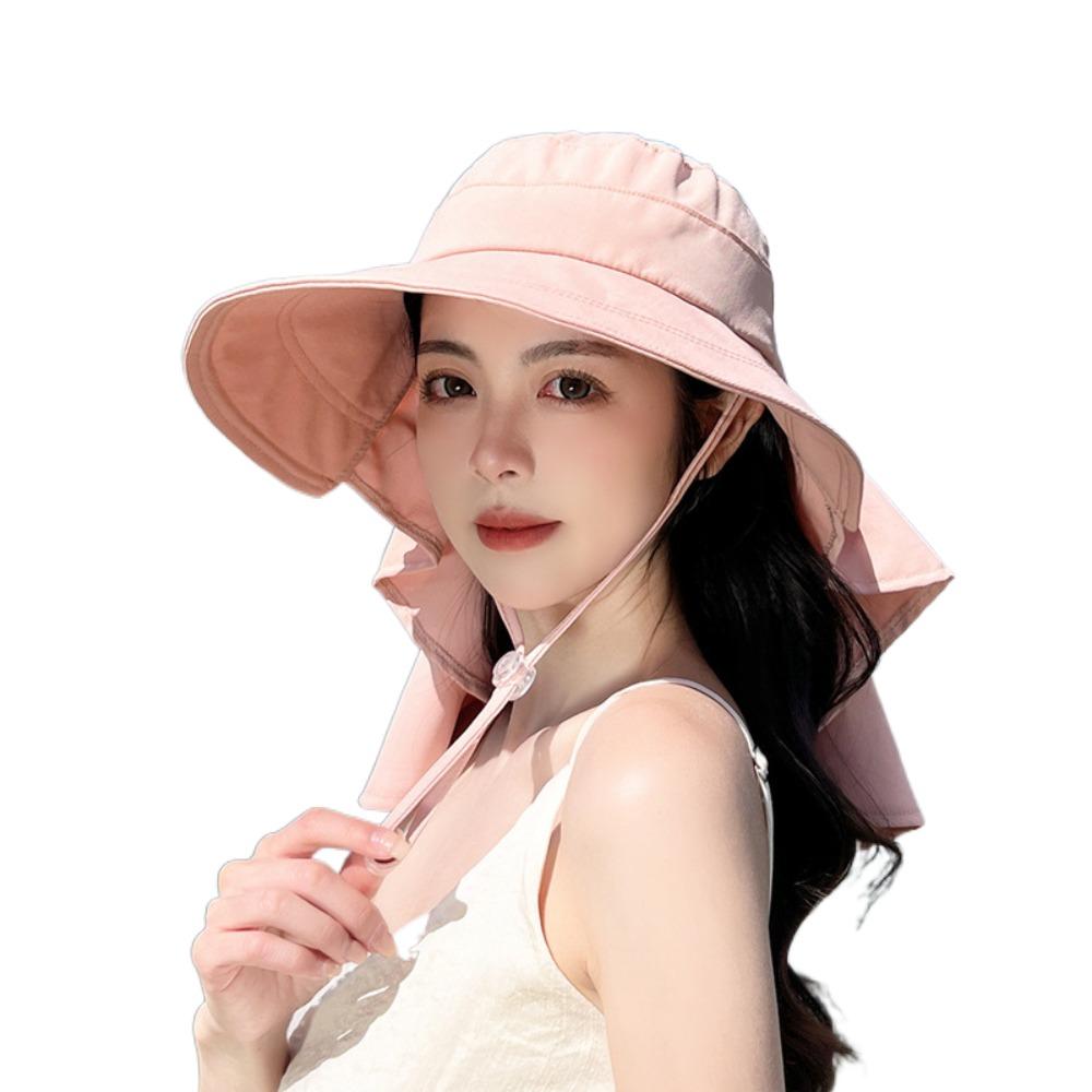 With Shawl Sunshade Bucket Hat with Ponytail Hole Aiti UV Fishman Hat New Design Bow Sun Hat  Beach