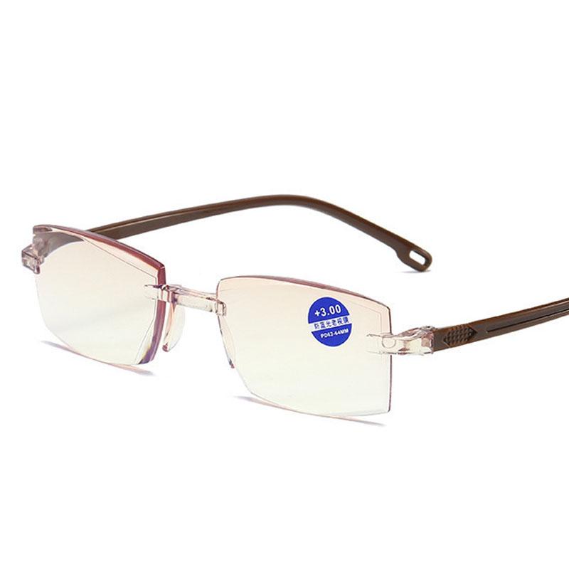 Classic Anti Blue Light Blocking Rimless Reading Glasses Women Men Square Frameless Presbyopic Glasses Diopters +1.0 1.5 2.5 4.0