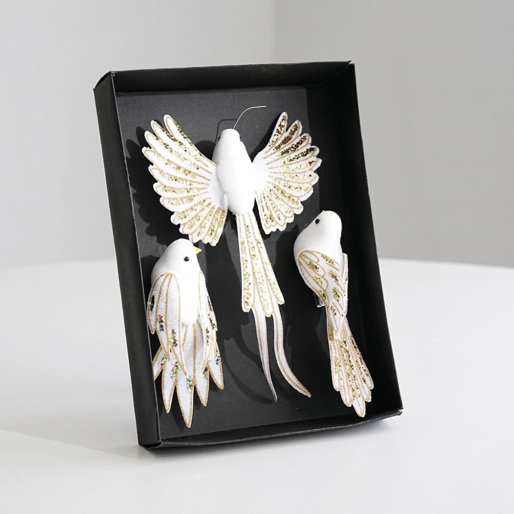 Soft Fluffy Glitter Christmas Bird Clip Ornament Artificial Spread-Wing Bird Home Decor