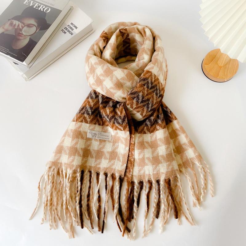 Plaid Scarf Women's Winter New Korean Version of Qiandongge Shawl Imitation Cashmere Warm Fringed Scarf Thickened Tide