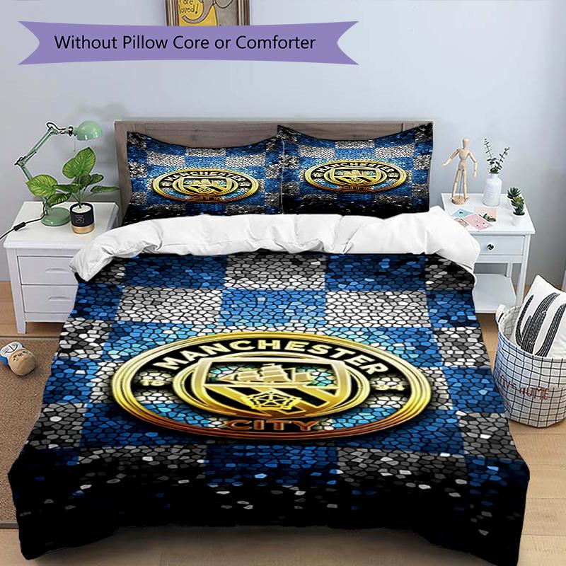 3pcs Duvet Cover Set (1*Duvet Cover + 2*Pillowcase, Without Core),Manchester City FC Print Bedding Set, Bedroom Decor, All‑Season, Birthday Gift