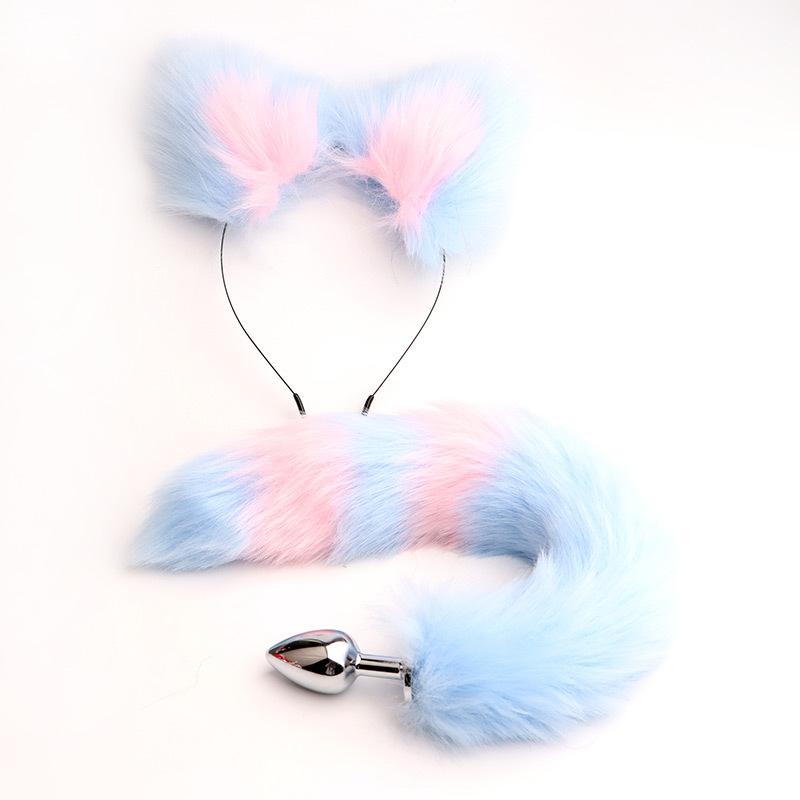 Anal Sex Toys Set Sexy Plush Cat Ear Headband Tail Plug Includes Butt Plug Ear Clip for Couple Training Fox Tail Bondage Gear