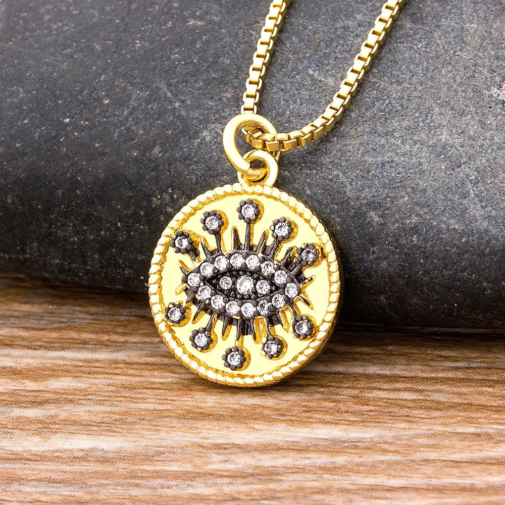 Nidin New Design Turkish Evil Eye Round Pendant Trendy Girs Zircon Lucky Jewelry Colorful Necklace Best Birthday Party Gifts