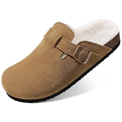 Fashion Kidmi Klassische Winter-Pantoletten für Damen und Herren Neu mit verstellbaren Schnallen Winterfell Wildleder Clogs Korkfußbett Gemütliche flauschige Hausschuhe