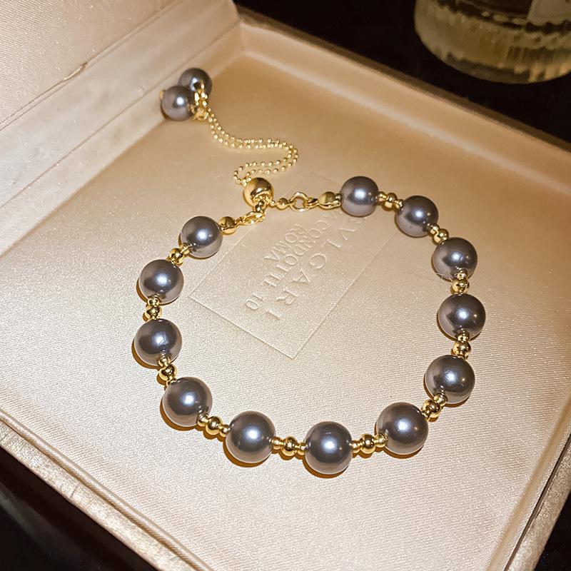 צמיד פרח קריסטל ופנינים אלגנטי - תכשיטי הלבנה יוקרתיים קלים