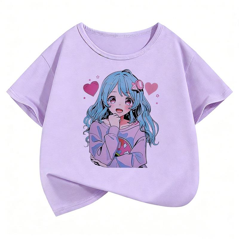Japanese Style Anime Girl T Shirts Manga Kids Children's T-shirt Short Sleeve Boys Girls Summer Spring Casual Top Tee Shirt