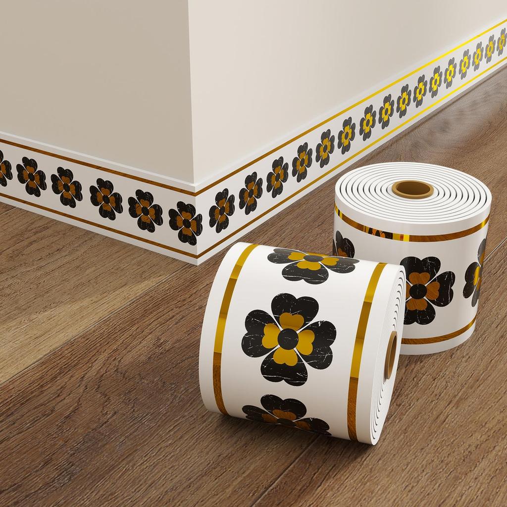 Thickened Waterproof PVC Self-Adhesive Tile-Look Baseboard Sticker