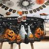 Halloween Pumpkin Ghost Bat Theme Tablecloth, Round Party Decoration Fabric, Happy Halloween